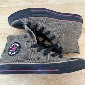 Converse Chuck Taylor All Star Plaid Brown Pink High Top Sneakers Men 6 Women 8